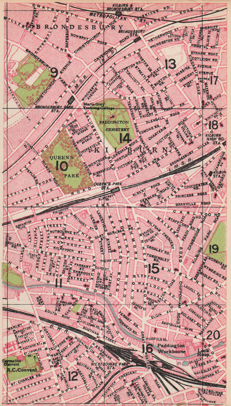 LONDON NW. Queen's Park Kilburn Brondesbury Westbourne Park 1935 old map